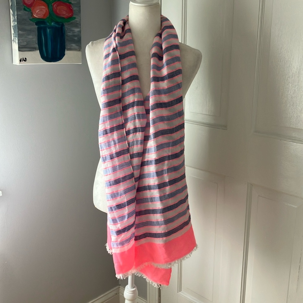 Large striped pink & blue summer scarf from Talbots - Picture 2 of 6